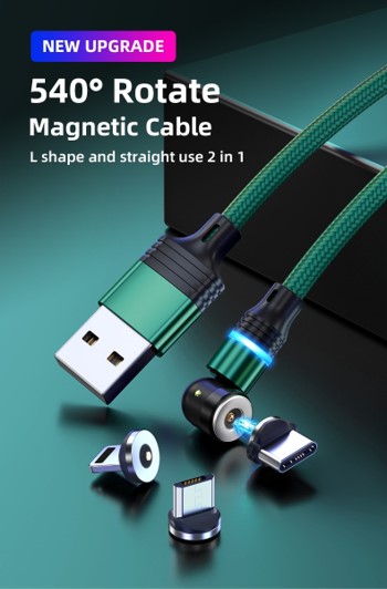  EndlesShine Cable de carga magnético [3 unidades de 3.3/6.6/6.6  pies] Cargador magnético de teléfono con rotación de 540°. Cable USB C,  micro USB, dispositivo iProduct 3 en 1. Cable magnético de luz : Electrónica